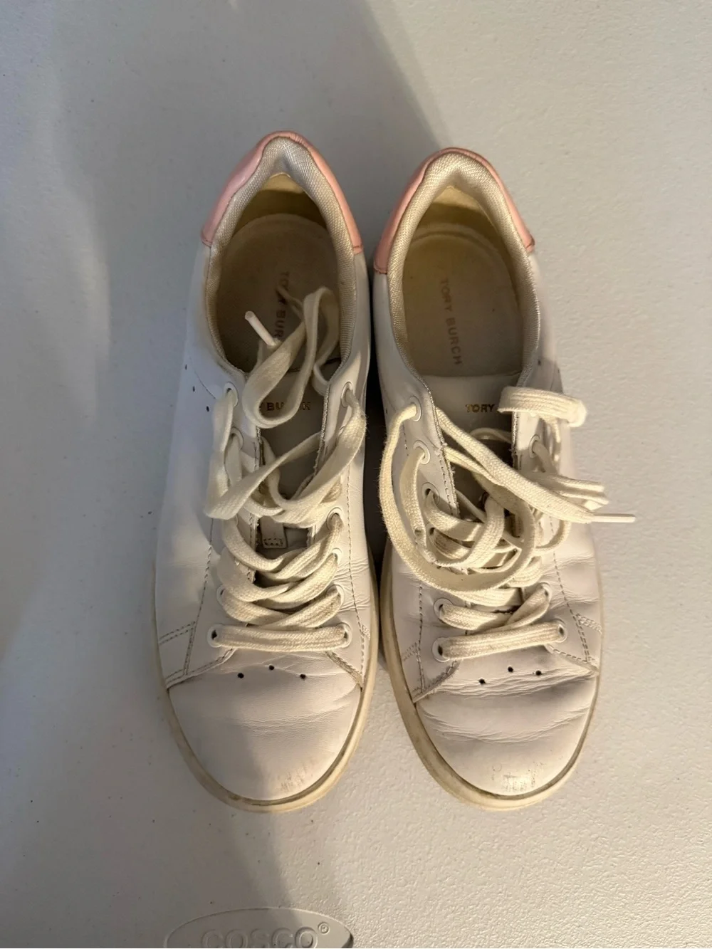 Tory Burch Howell Court Sneaker White Leather w/ Pink lace up Shoes Size 7